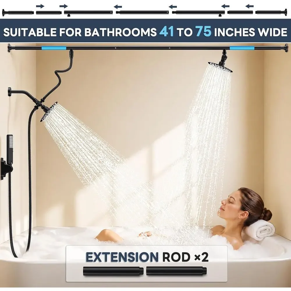 Dual Shower Head 6-Mode Diverter, Matte Black | 304 Stainless Fits 41